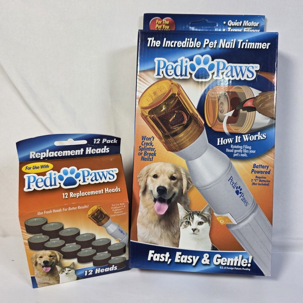 PediPaws Pet Nail Trimmer Grinder Dog Cat + New 12 Replacement Heads Refill